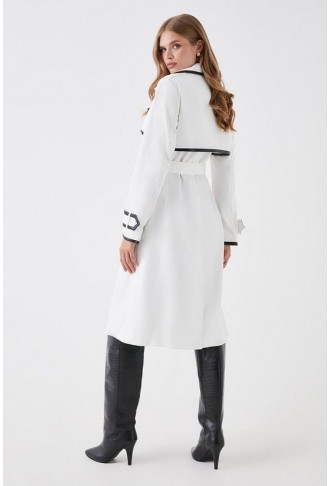 Pu Trimmed Belted Trench Coat