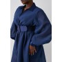 Plus Size Premium Belted Organza Midi Shirt Dress