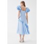 Frill Sleeve Ruffle Skirt Cotton Midi Dress