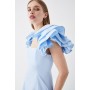 Frill Sleeve Ruffle Skirt Cotton Midi Dress