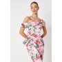 Floral Satin Ruched Pencil Dress