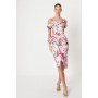 Floral Satin Ruched Pencil Dress