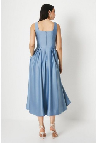 Panelled Bodice Satin Midi Dress