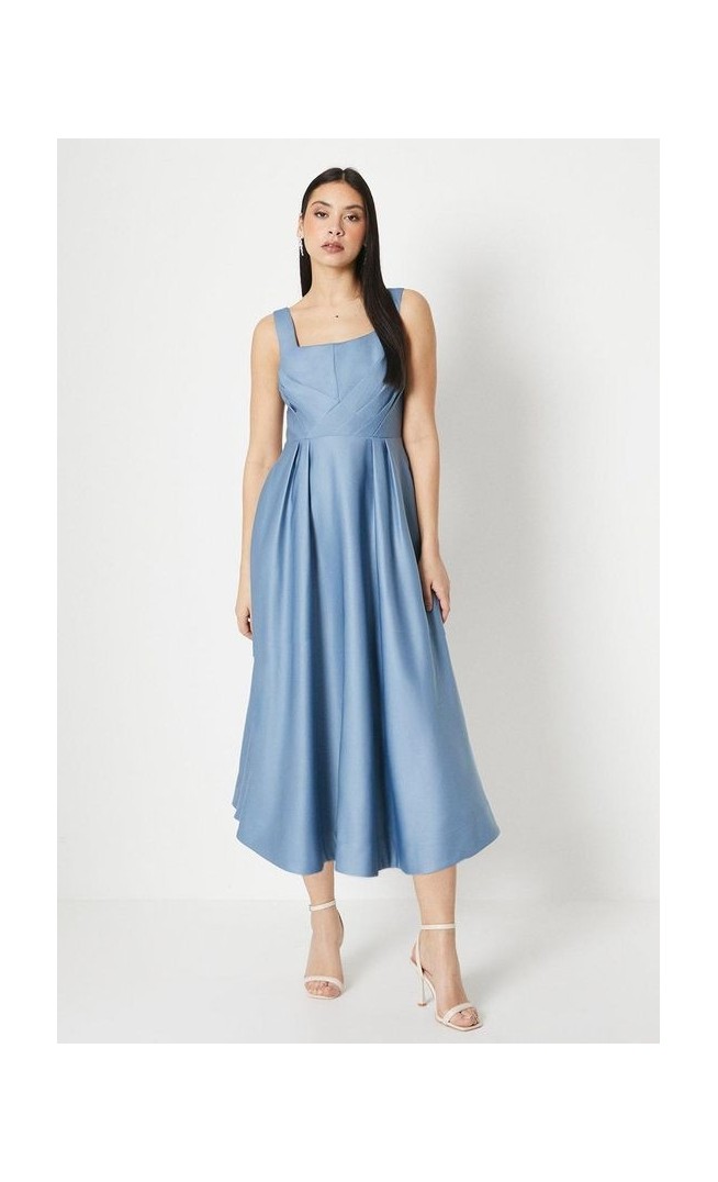 Panelled Bodice Satin Midi Dress