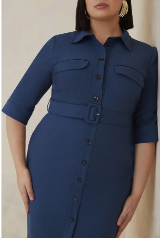 Plus Size The Founder Compact Stretch Belted Midi Dress