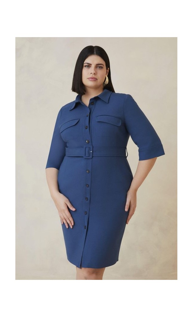 Plus Size The Founder Compact Stretch Belted Midi Dress