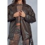 Distressed Leather Look Midi Biker Jacket