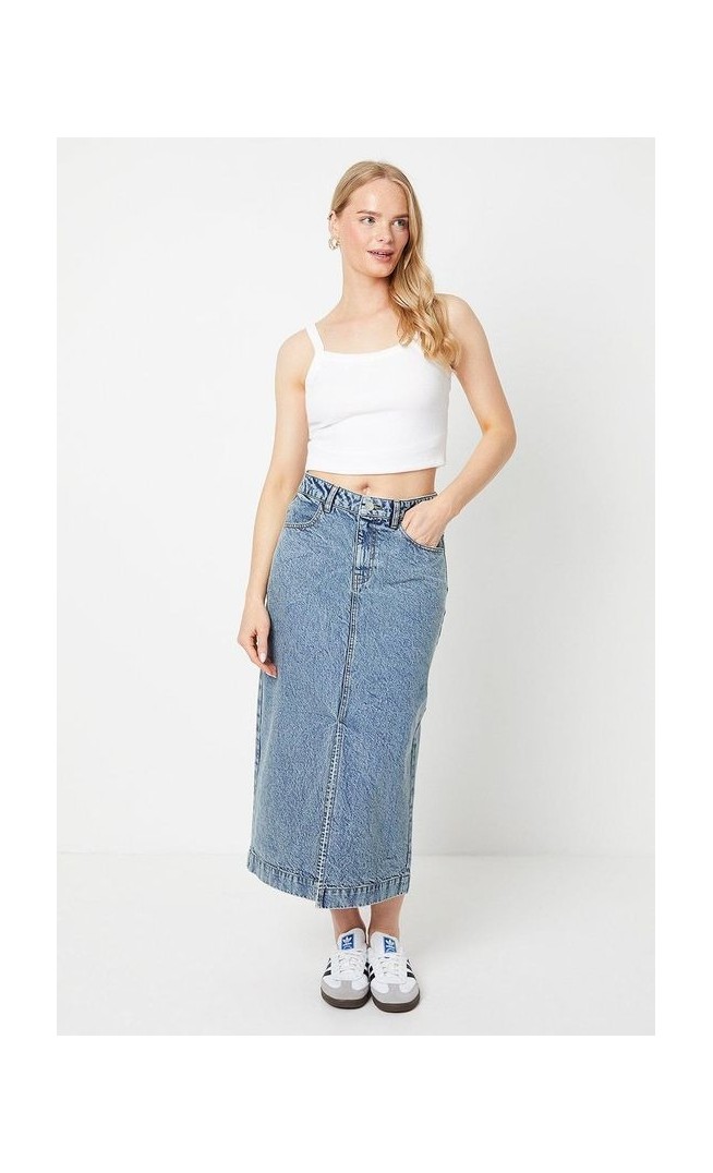 Pocket Detail Denim Midi Skirt