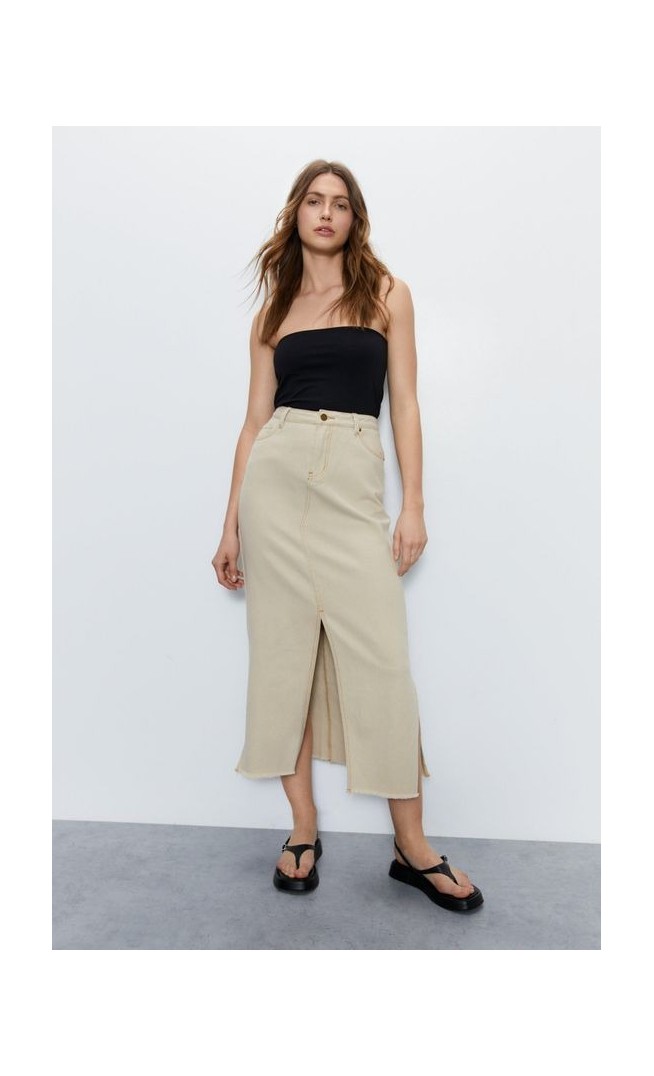 Split Front Denim Maxi Skirt