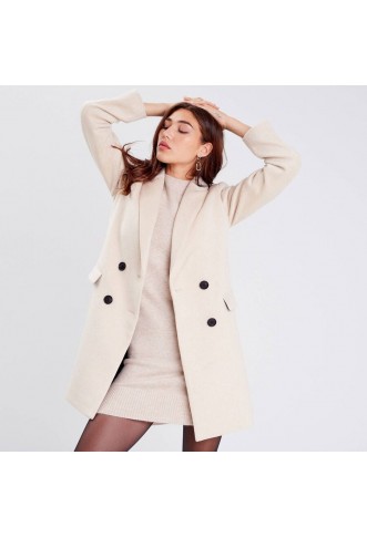 Women's beige buttoned straight coat