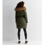 Khaki Faux Fur Hood Belted Puffer Coat