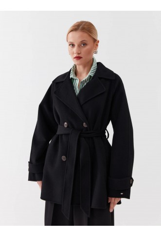 Wool Coat WW0WW39408 Black Relaxed Fit