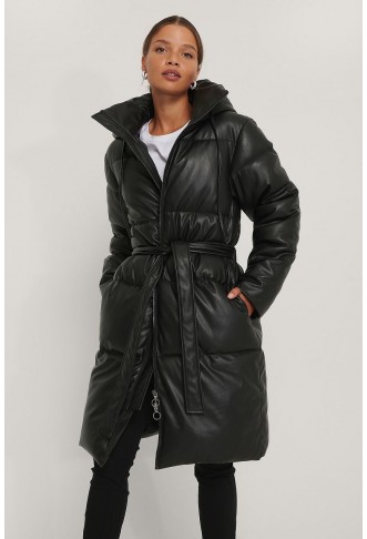 Belted PU Padded Jacket