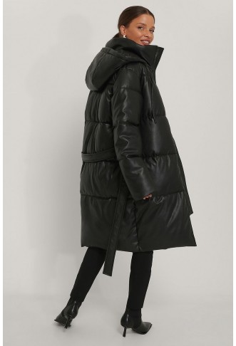 Belted PU Padded Jacket