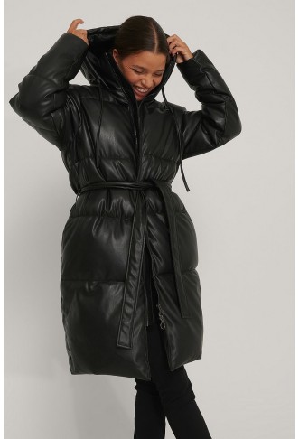 Belted PU Padded Jacket