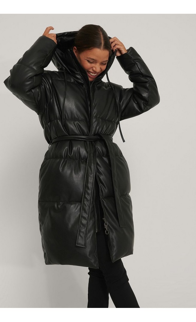 Belted PU Padded Jacket